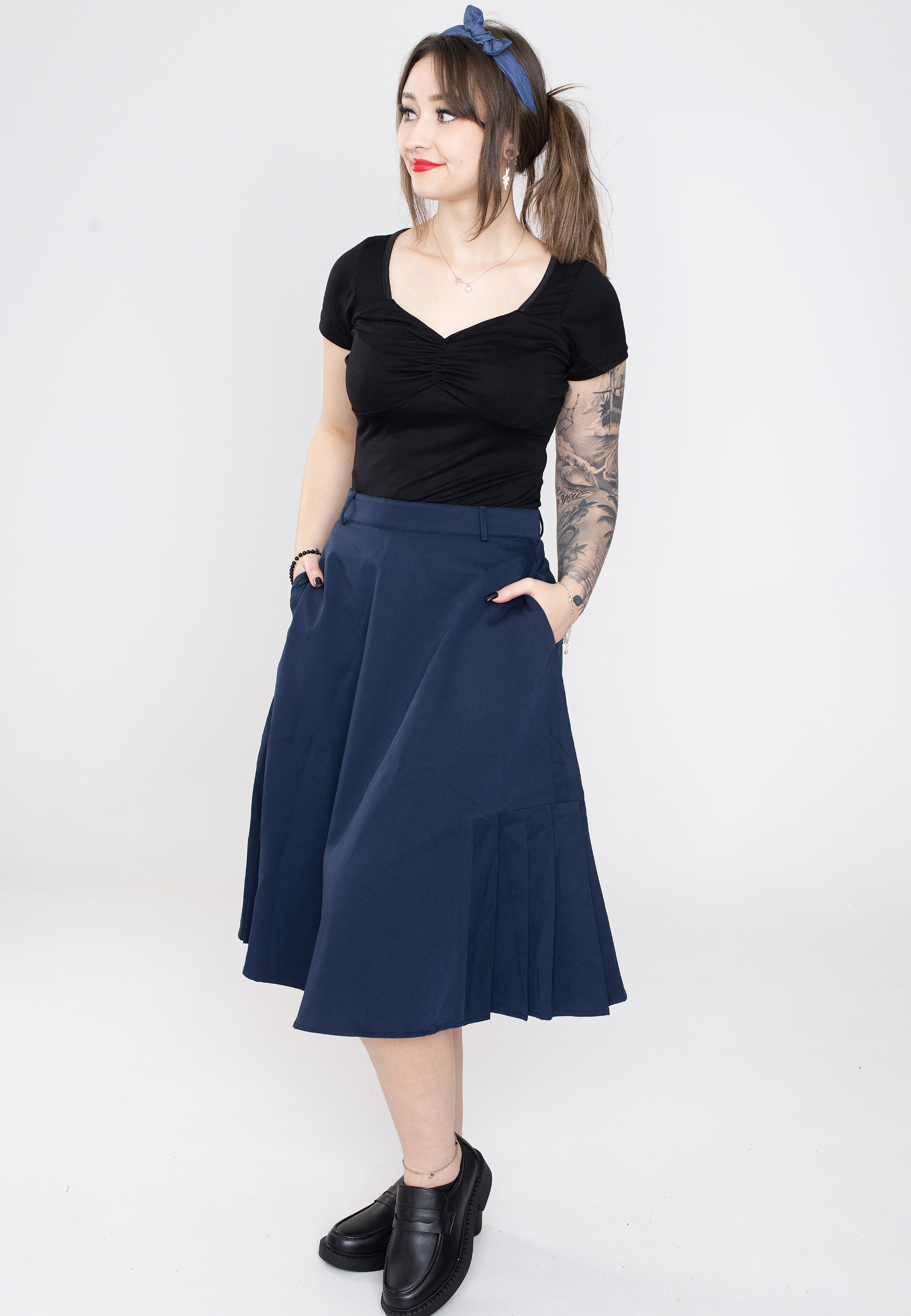 Voodoo Vixen - Nyla Knee Length Navy - Skirt 100% Authentic Cheap Online