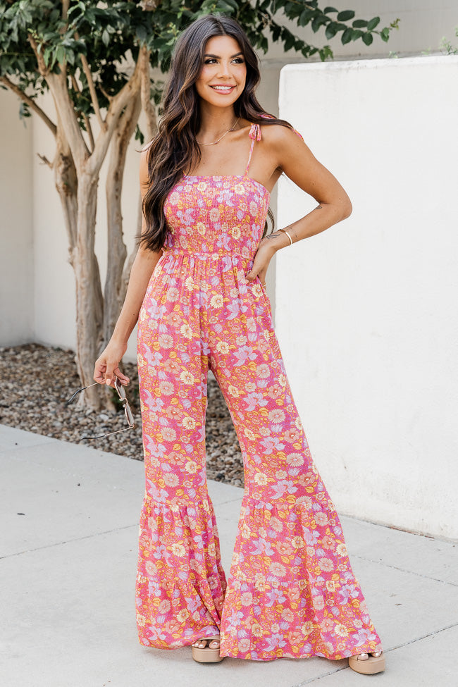 Aware of This Mauve Floral Print Flare Jumpsuit FINAL SALE Discount Hot Sale