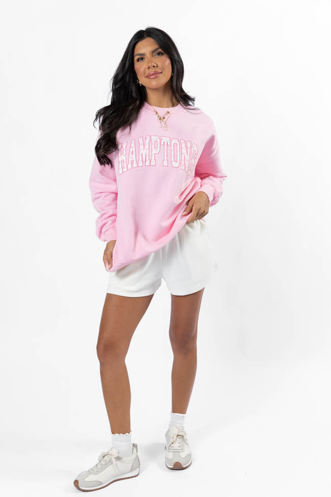 Hamptons Printed Light Pink Oversized Graphic Sweatshirt Best Deals