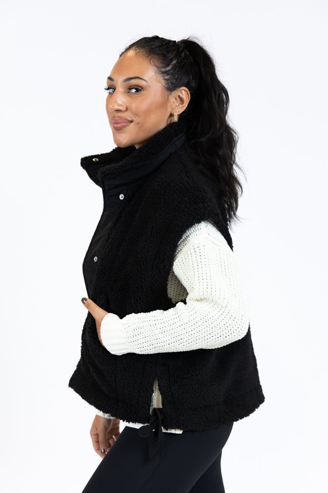 Feel It All Black Oversized Sherpa Vest Cheap Sale Visit