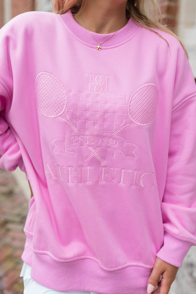 Sporty Chic Pink Oversized Embroidered Sweatshirt FINAL SALE Sale Wiki