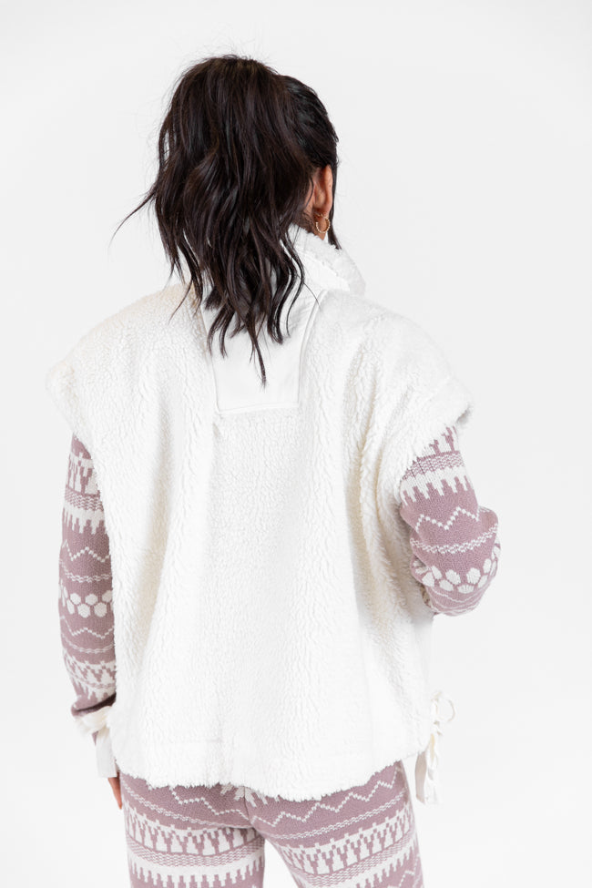 Feel It All White Oversized Sherpa Vest Free Shipping Clearance