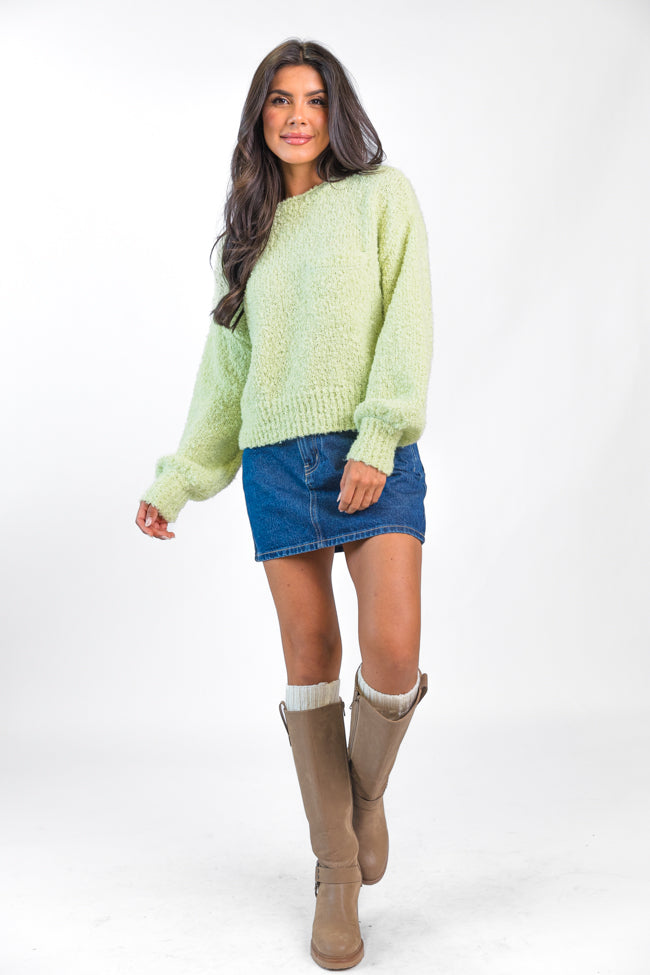 Longer Nights Lime Fuzzy Pocketed Sweater FINAL SALE Cheapest Pice Sale Online