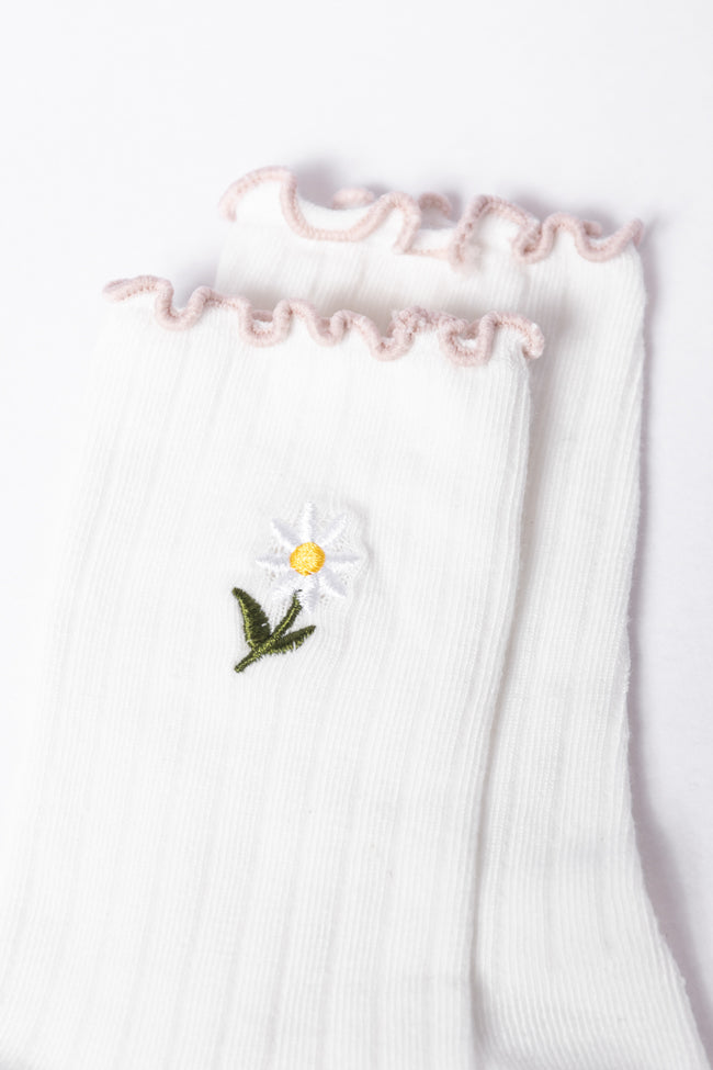 White Daisy Crew Socks Shop For