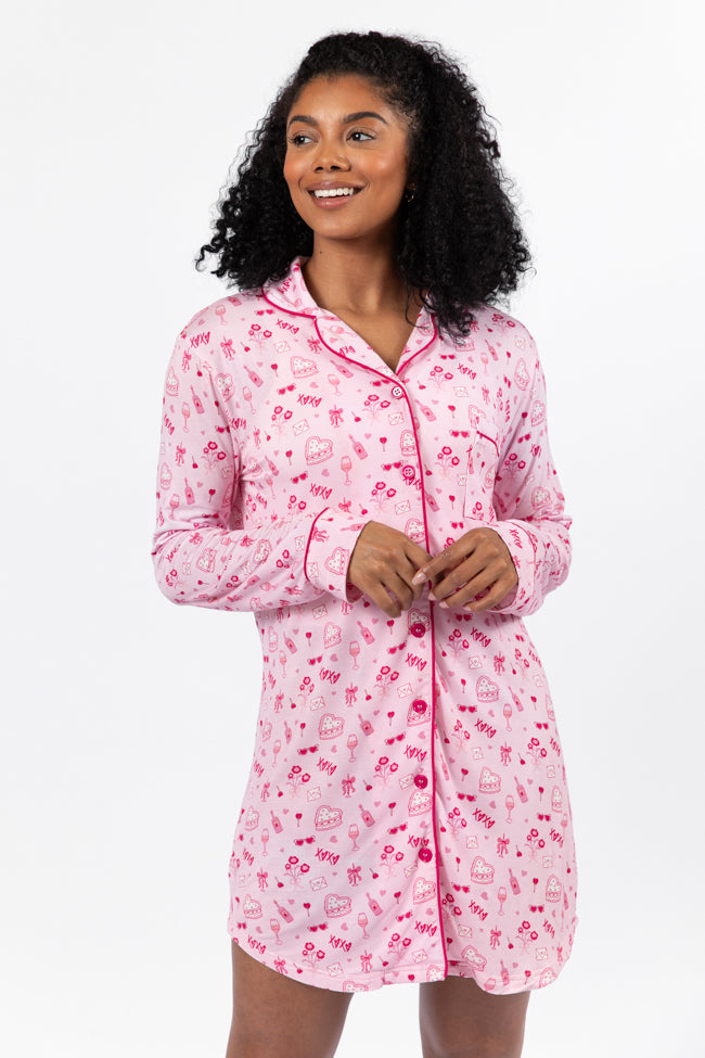 Sleep Tight Valentine's Day Icon Pajama Dress FINAL SALE