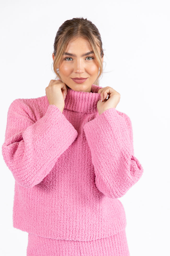 Keep It Comfy Candy Pink Fuzzy Turtleneck Sweater Set SALE Comfortable Cheap Pice