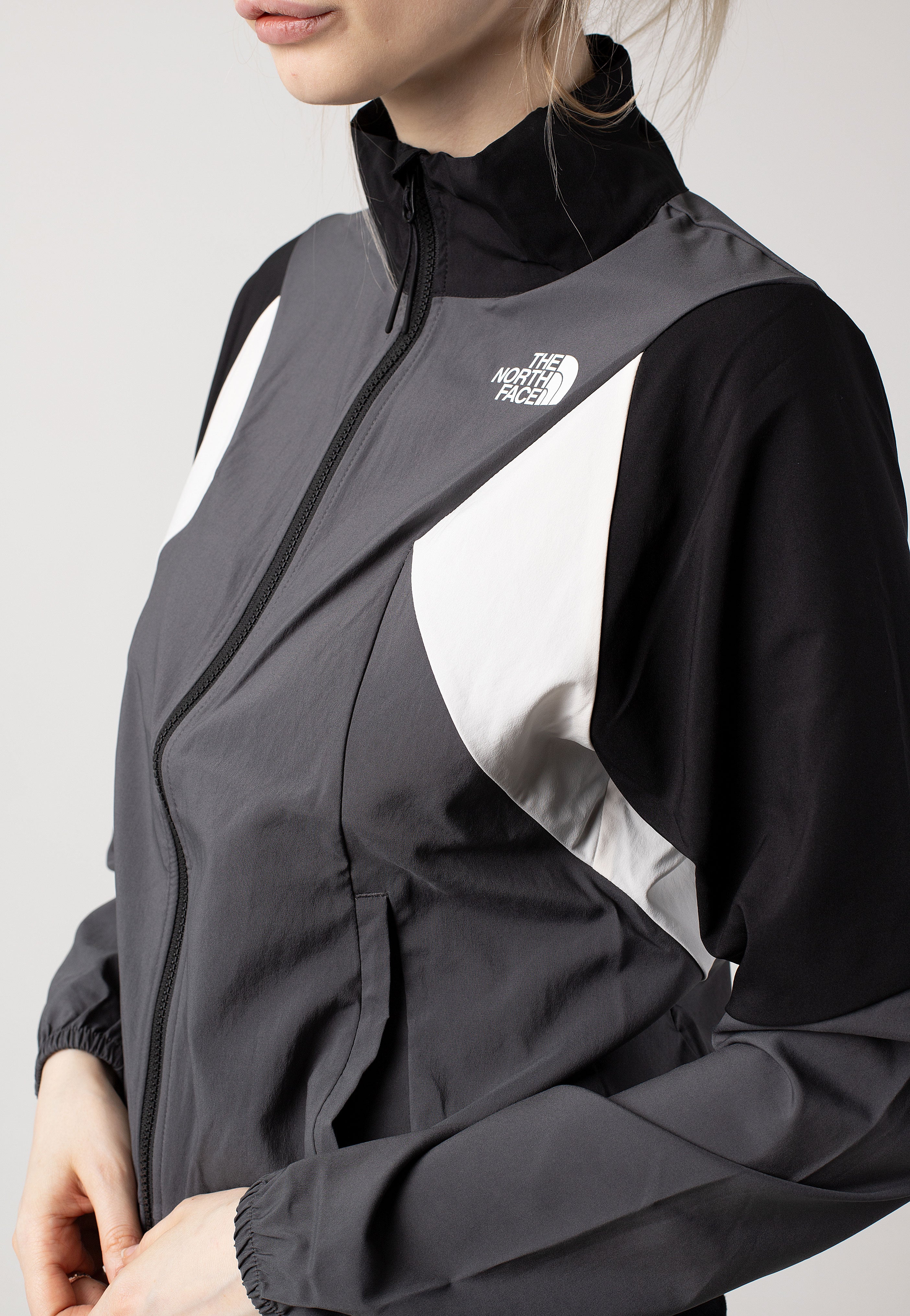 The North Face - Womens Wind Track Anthracite Grey/White Dune/Tnf Black - Track Jacket Sale For Cheap