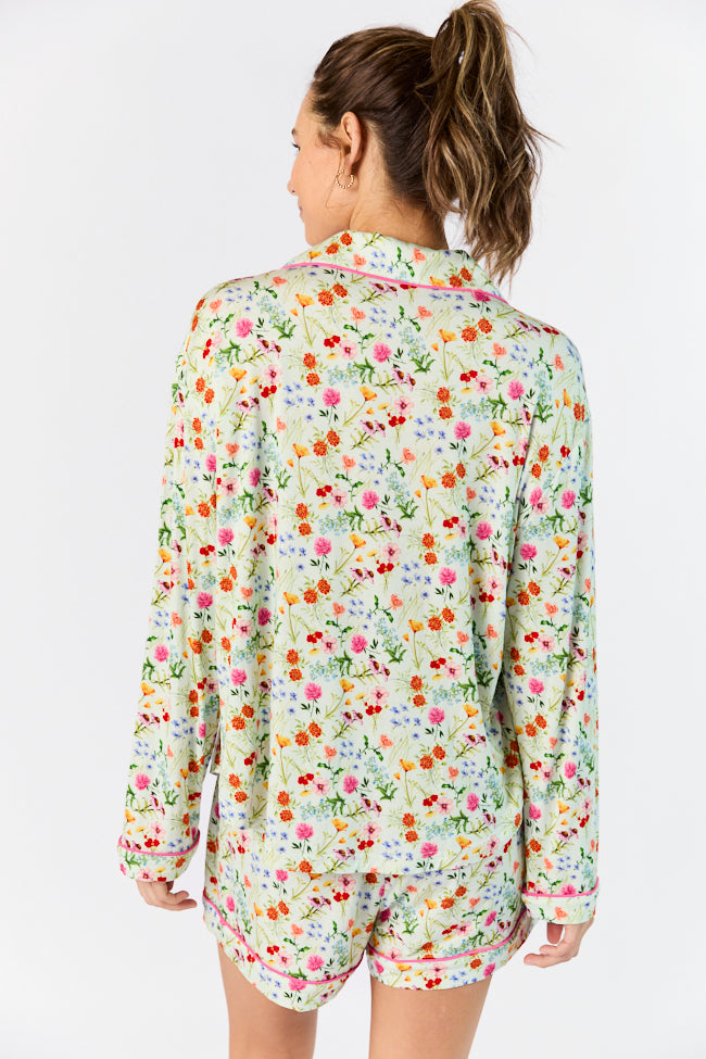 Good To Get Away Botanical Floral Long Sleeve Pajama Top New Arrival Cheap Pice