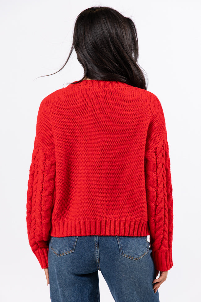 A Cozy Place Red Cable Knit Crew Neck Sweater Visit