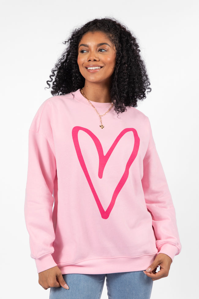 Heart Sketch Light Pink Oversized Graphic Sweatshirt Outlet Find Great