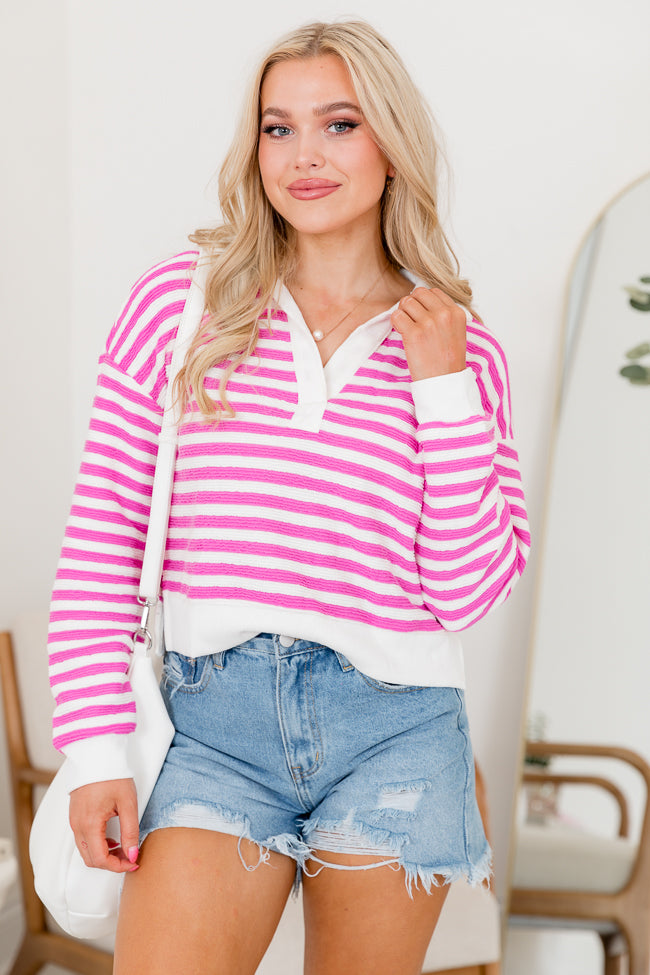 Line Up Pink Striped Collared Sweater Cheap Sale Lowest Pice