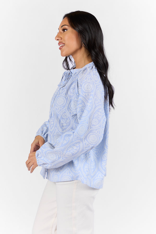 Downtown Delight Blue Embroidered Woven Button Down Blouse Discount Footlocker Pictures