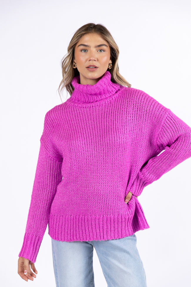 What I Need Magenta Oversized Turtleneck Sweater Cheap Sale Store