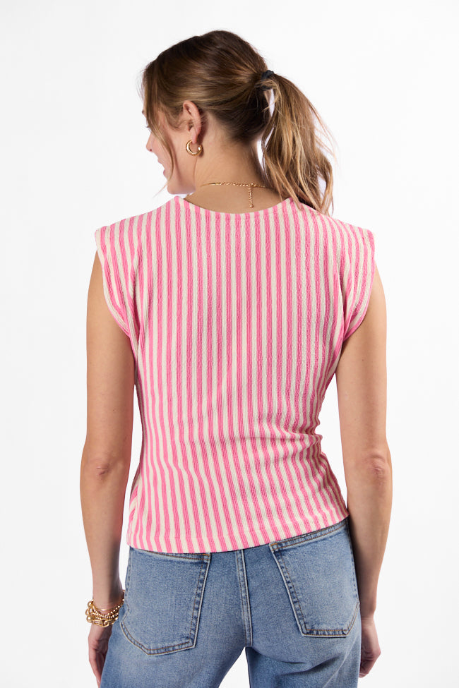 Made Your Mark Pink Striped Knit Cinched Waist Tee Geniue Stockist Cheap Online