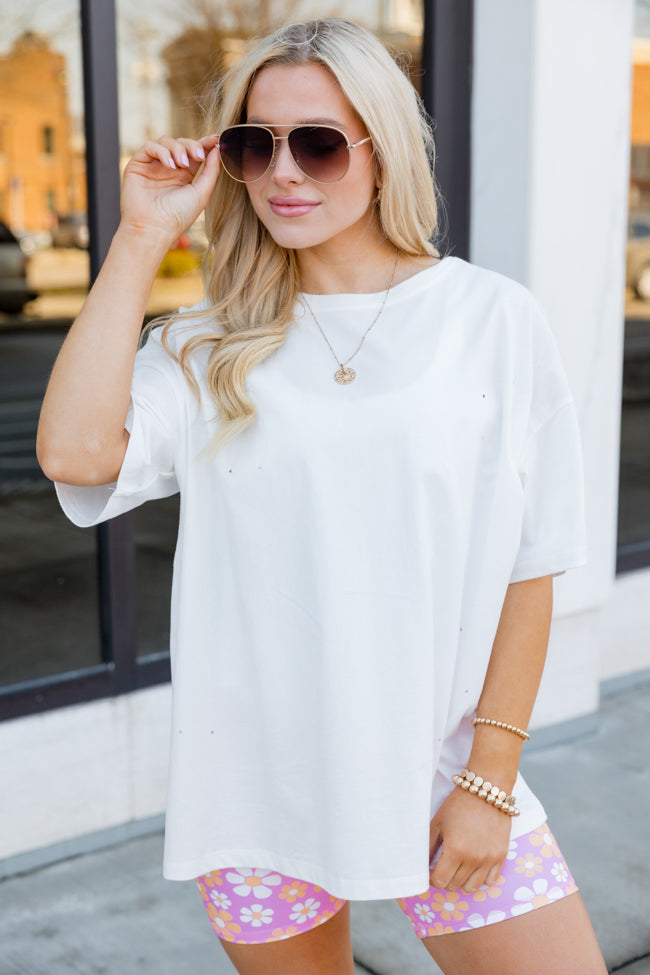 Busy Babe Oversized Ivory Distressed T-Shirt FINAL SALE View Cheap Pice