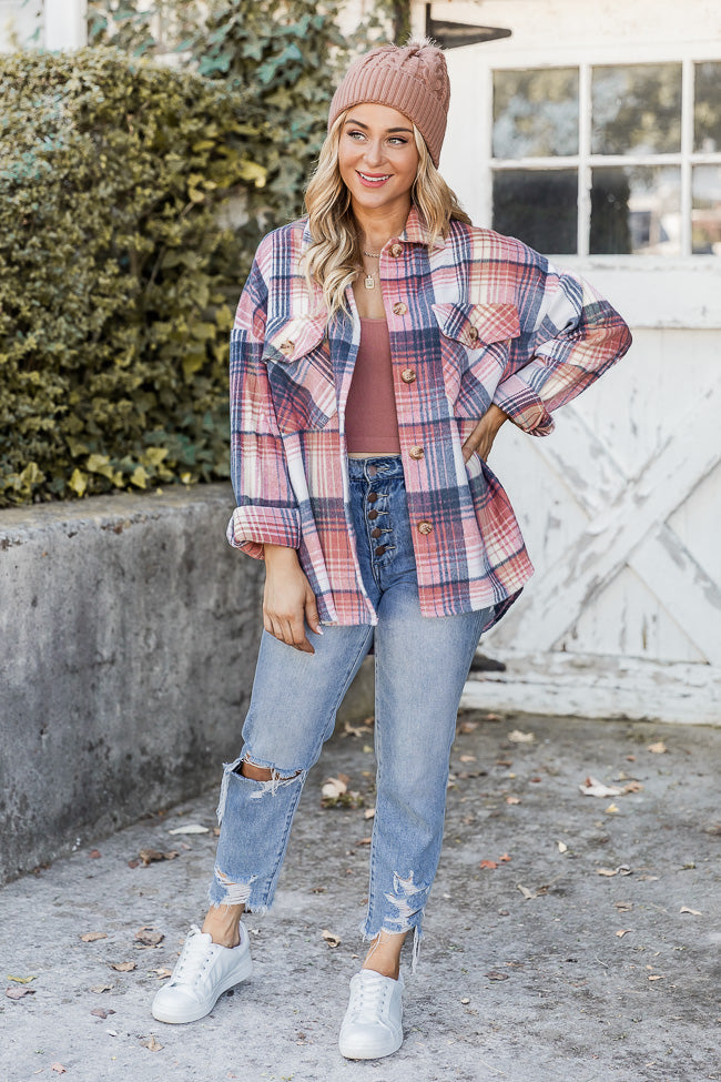 Good Guess Pink Multi Oversized Plaid Shacket FINAL SALE Free Shipping Big Sale