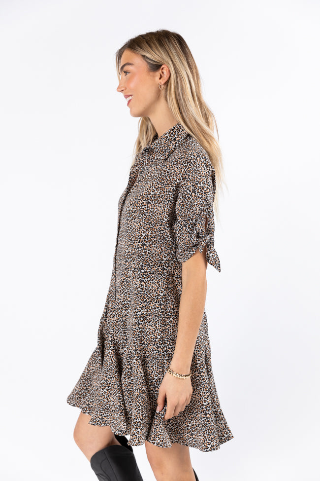 Wild As They Come Cream and Black Leopard Print 3/4 Sleeve Mini Dress FINAL SALE Discount Outlet Store