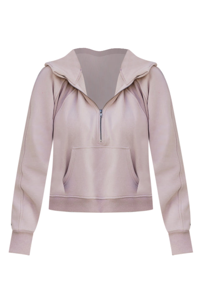 Making It Look Easy Beige Ribbed Shoulder Quarter Zip Pullover FINAL SALE Free Shipping Deals