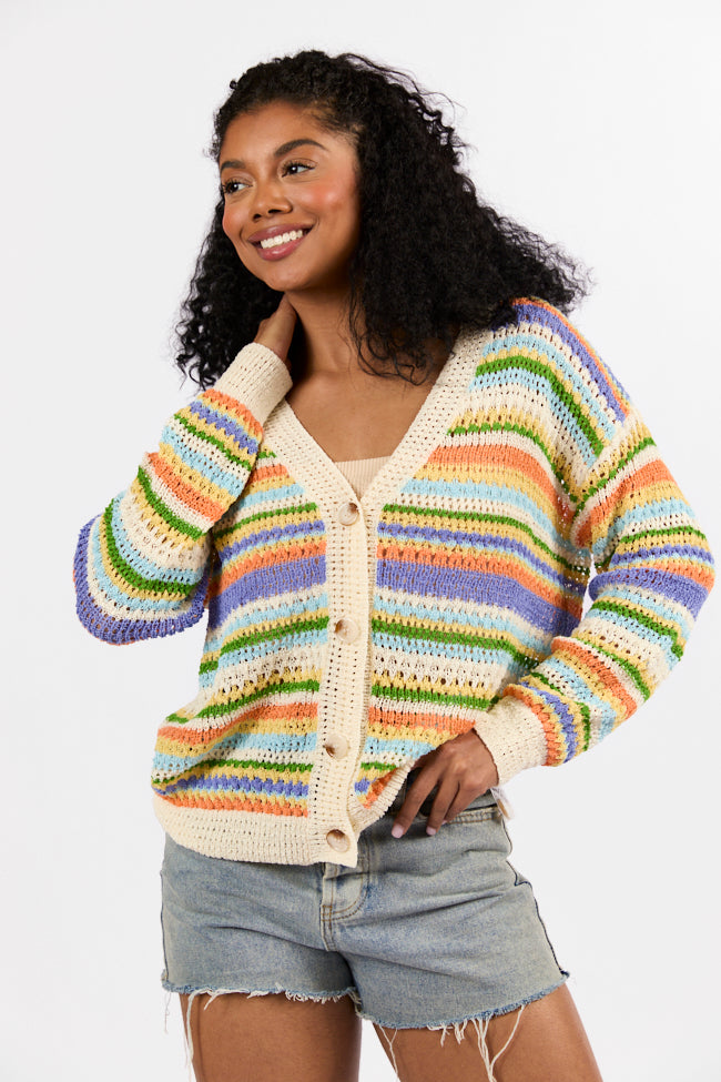 Drive Down Main Purple Multi Striped Open Knit Cardigan Sale Browse