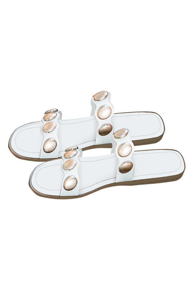 Mira Beige and White Embellished Slides FINAL SALE Discount Hot Sale