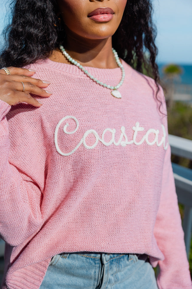 Off To The Beach Pink Coastal Script Sweater Cheap Genuine