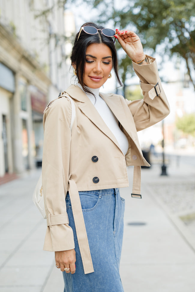 Invest In Me Tan Crop Trench Coat FINAL SALE Outlet Sale Online