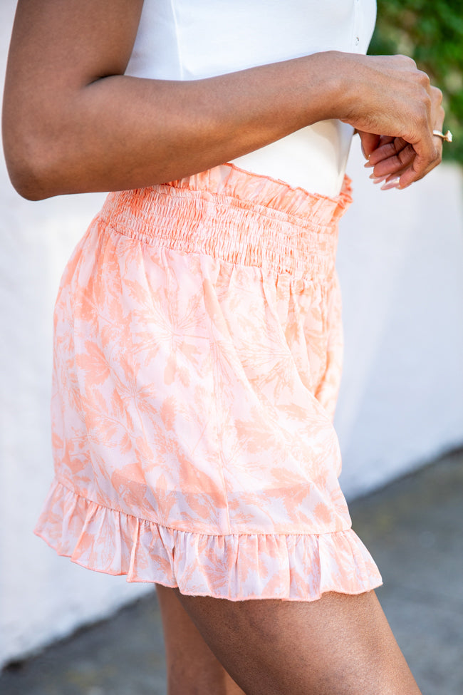 Lost In The Moment Orange Smocked Waist Ruffle Hem Printed Shorts FINAL SALE Excellent