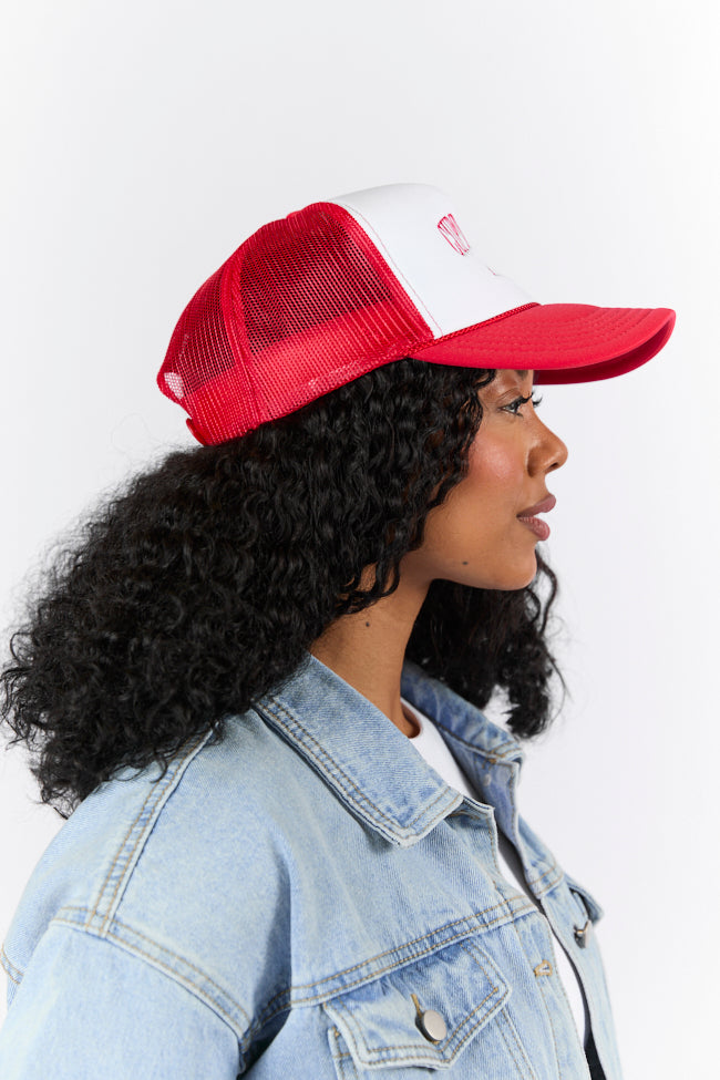 Cupid Must Be A Cowboy Red and White Trucker Hat FINAL SALE Sale Geniue Stockist