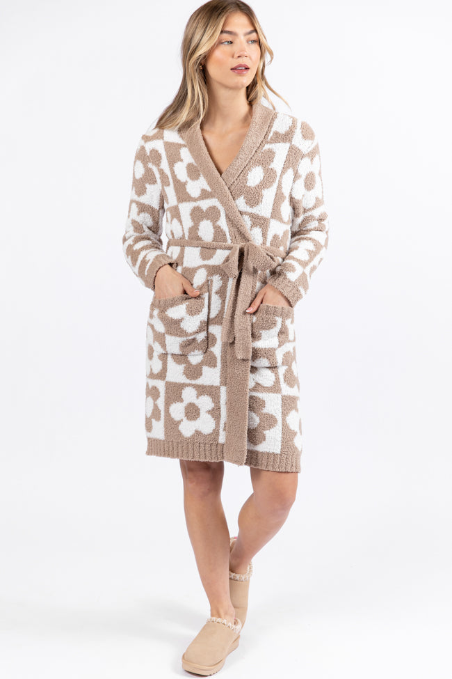 It Was All A Dream Neutral Checkered Floral Robe SALE Clearance Store Cheap Online