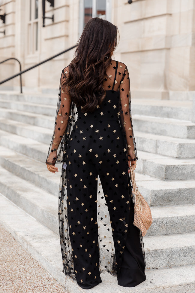 Backstage Pass Black Mesh Star Embellished Kimono Outlet Store Locations