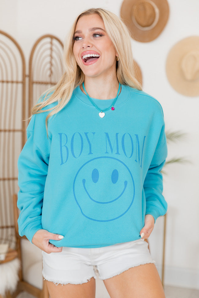 Boy Mom Aqua Blue Oversized Graphic Sweatshirt Where To Buy