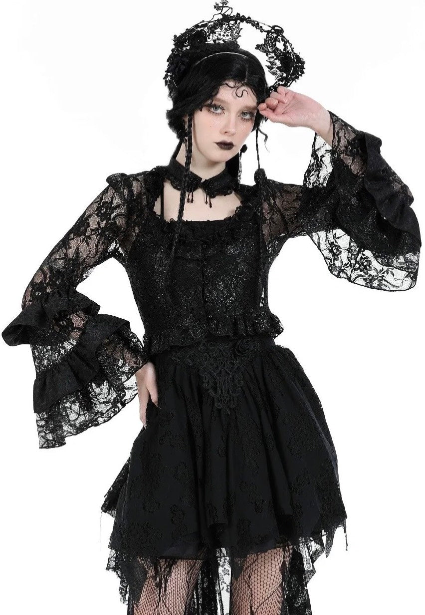 Dark In Love - Gothic Sexy Lace Petal Sleeve Black - Top Shop For Cheap Pice