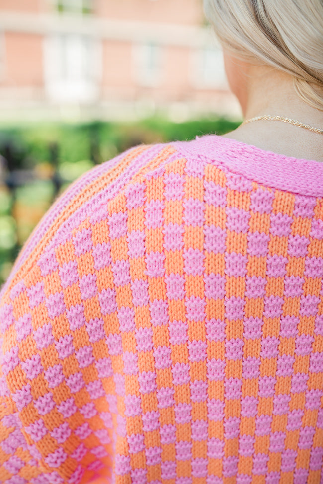 Time To Waste Pink And Orange Checkered And Striped Cardigan Discount From China