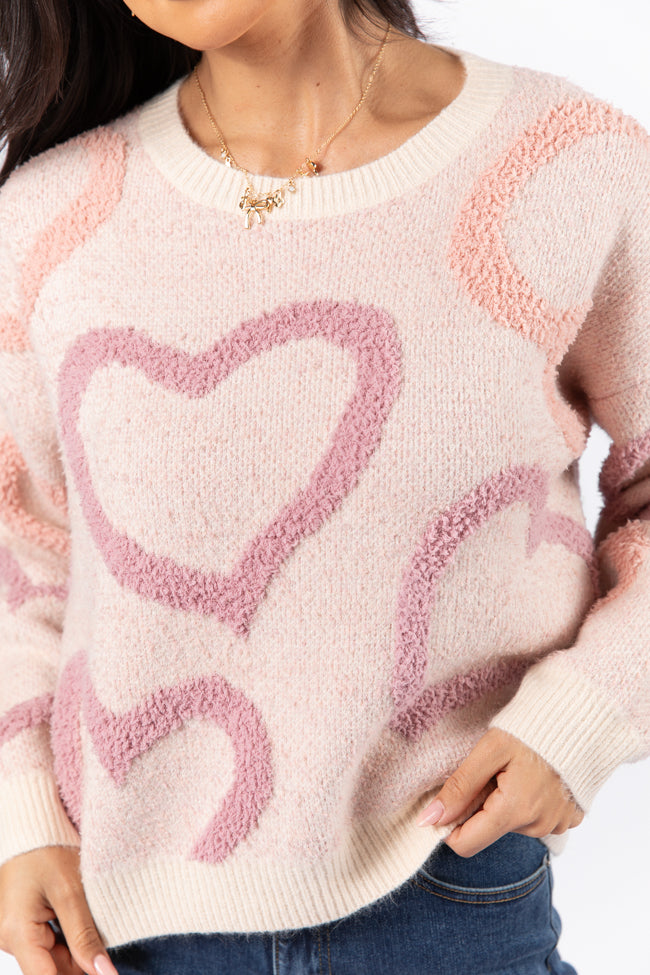 Love Again Mauve Multi Fuzzy Heart Sweater FINAL SALE Hot Sale