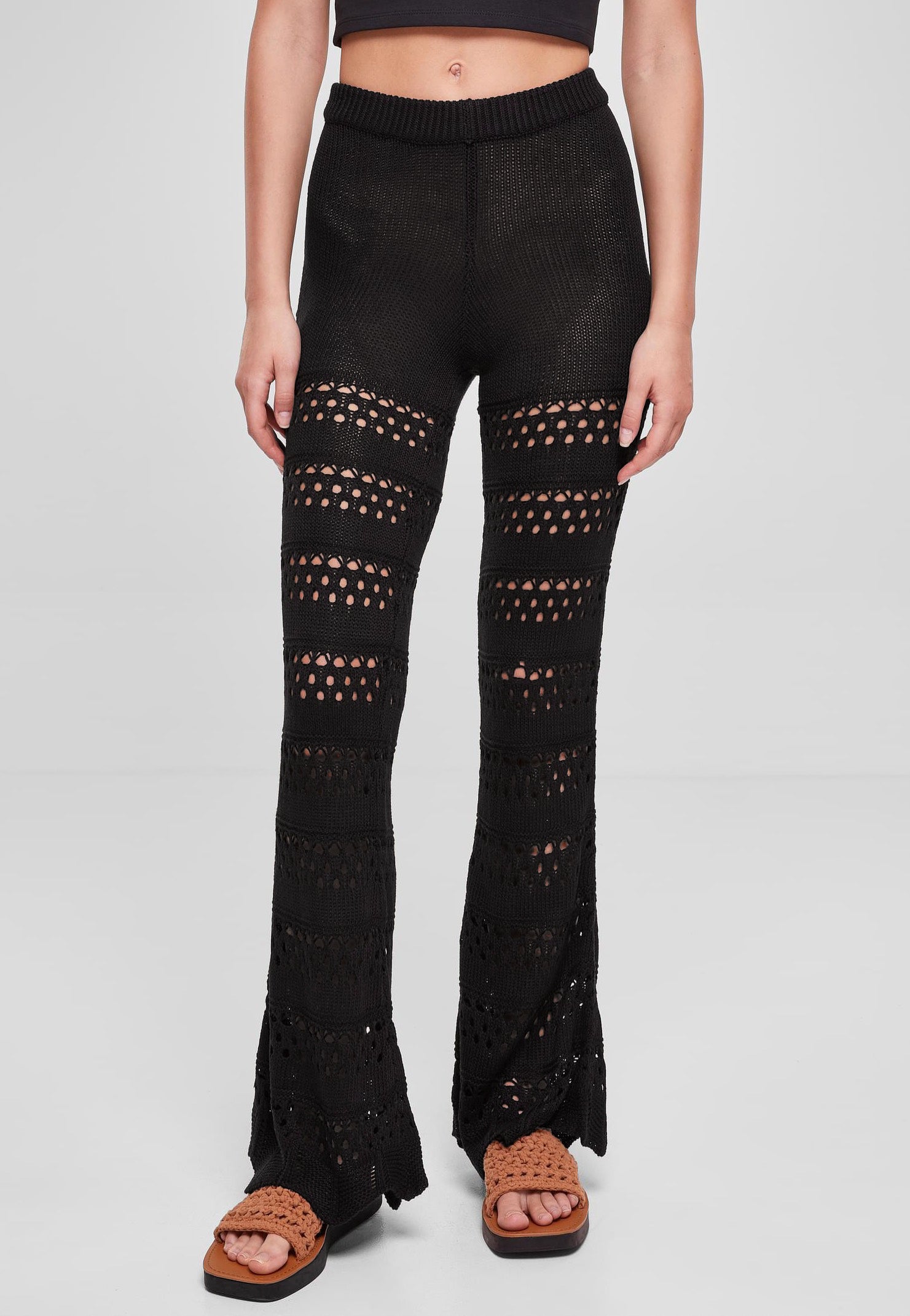 Urban Classics - Ladies Flared Crochet Knit Black - Pants Enjoy For Sale