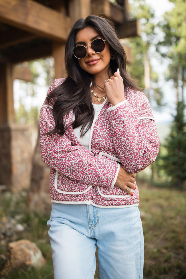 Set Me Free Berry Floral Quilted Jacket Stockist Online