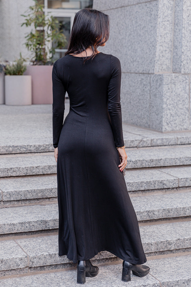 Let Me See Black Knit Long Sleeve Maxi Dress With Slit FINAL SALE Shop Offer Cheap Online