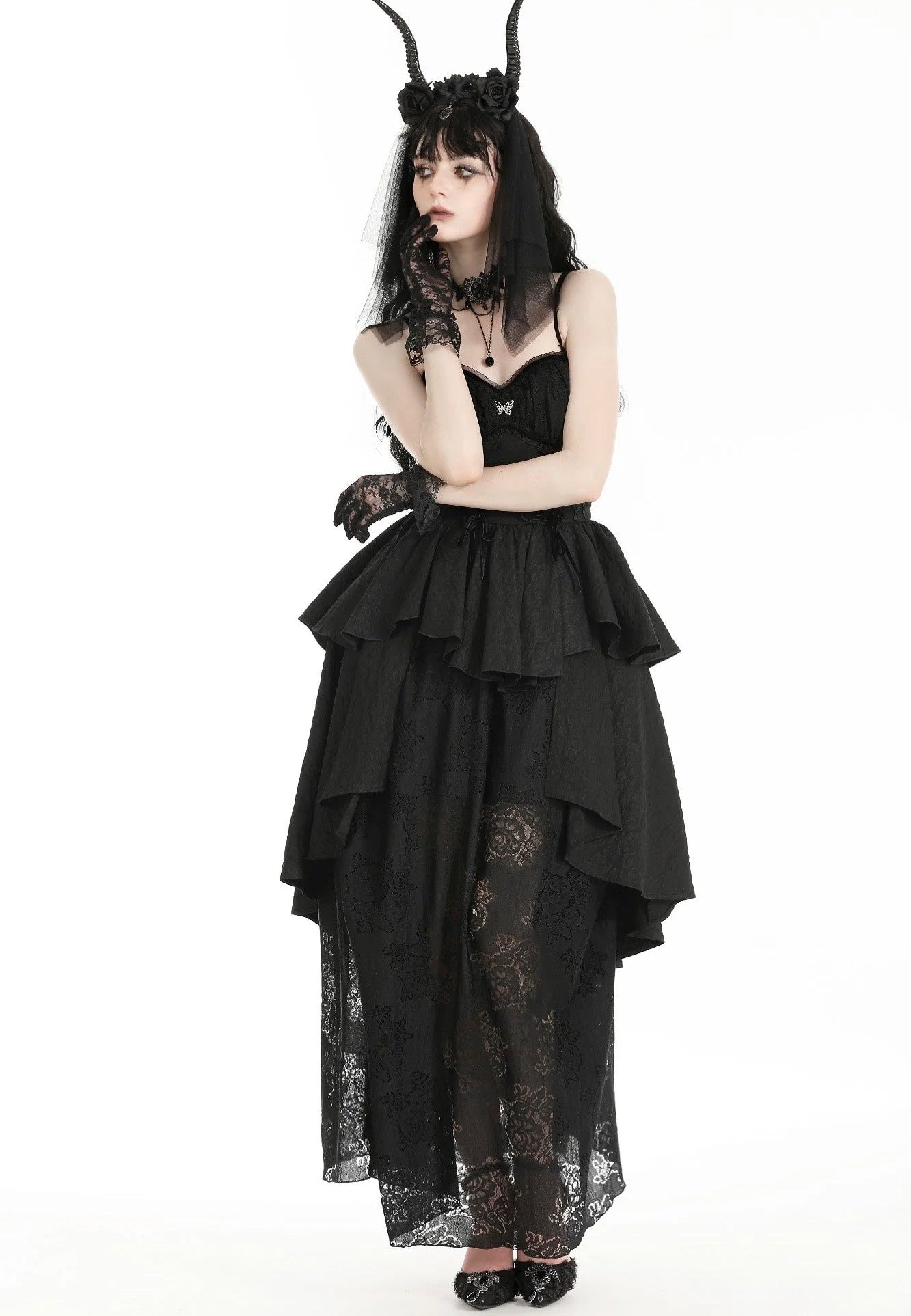 Dark In Love - Gothic Death Butterfly Layered Hi Low Black - Dress Low Shipping Cheap Pice