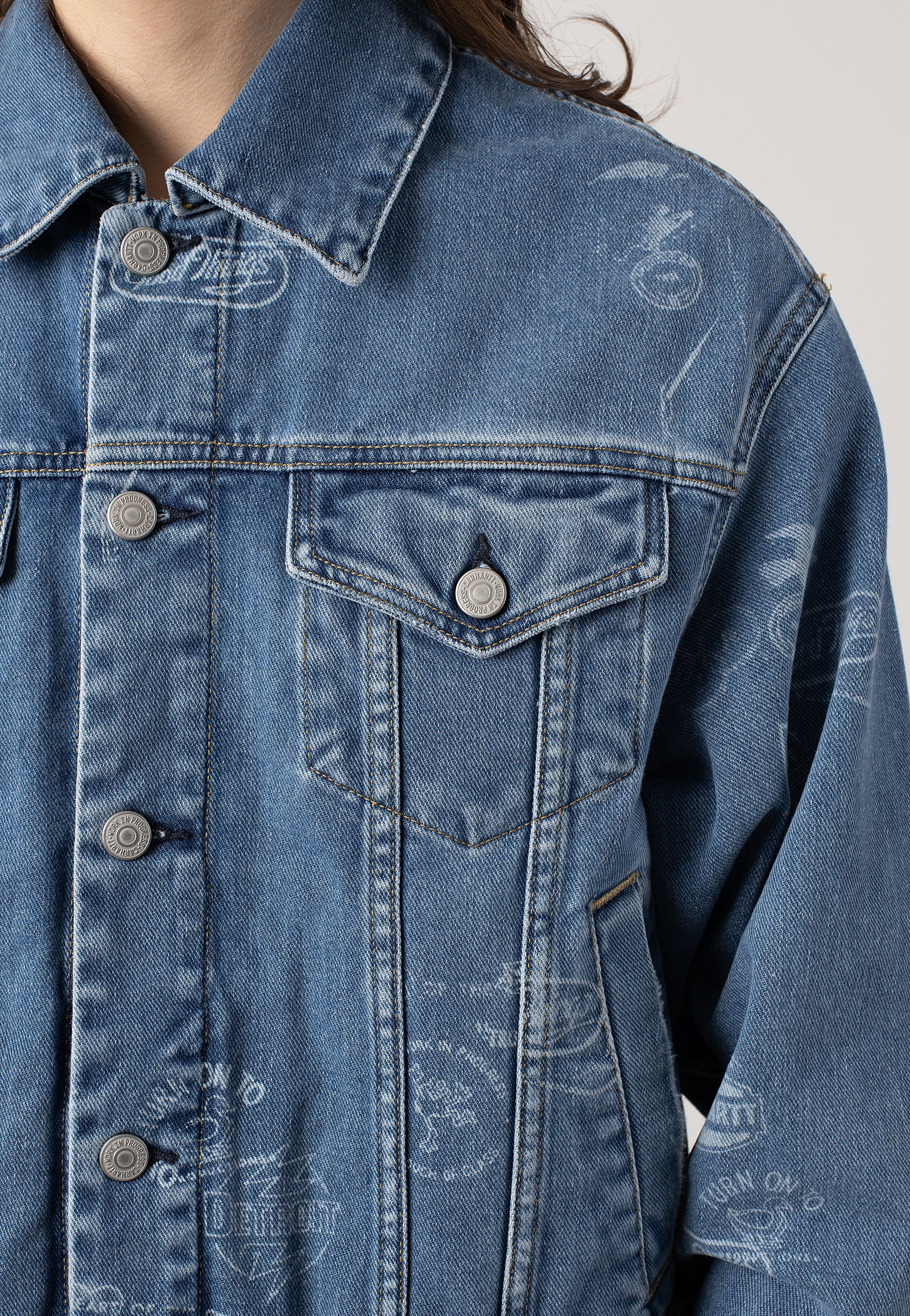 Carhartt WIP - W' Stamp Jeans Jacket Bleached Stamp Print/Blue - Jeans Jacket