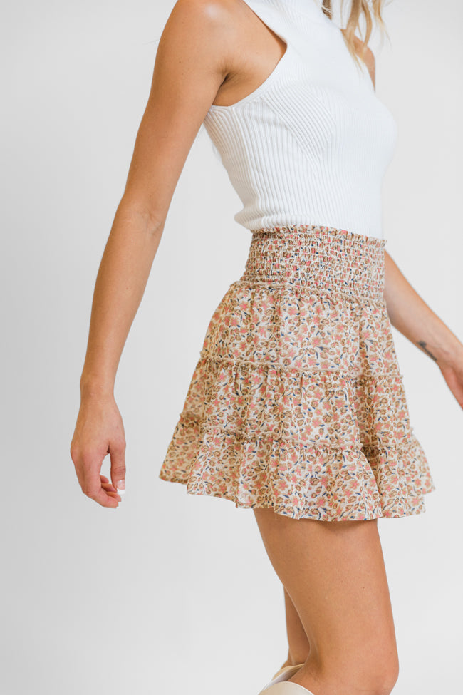 Through The Garden Ivory and Tan Floral Mini Skort Authentic