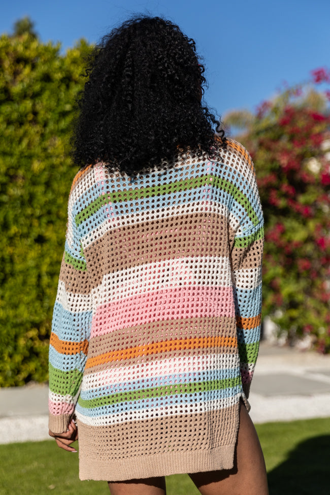 Rainbow Row Multi Crochet Knit Sweater Tunic Choice Online