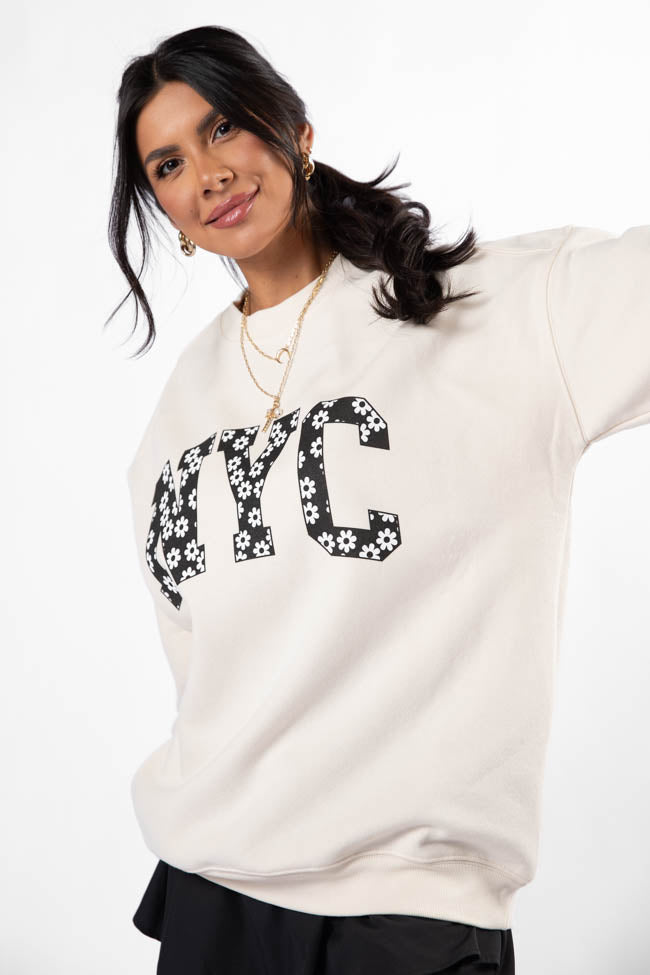 NYC Daisy Cream Oversized Graphic Sweatshirt In China Sale Online