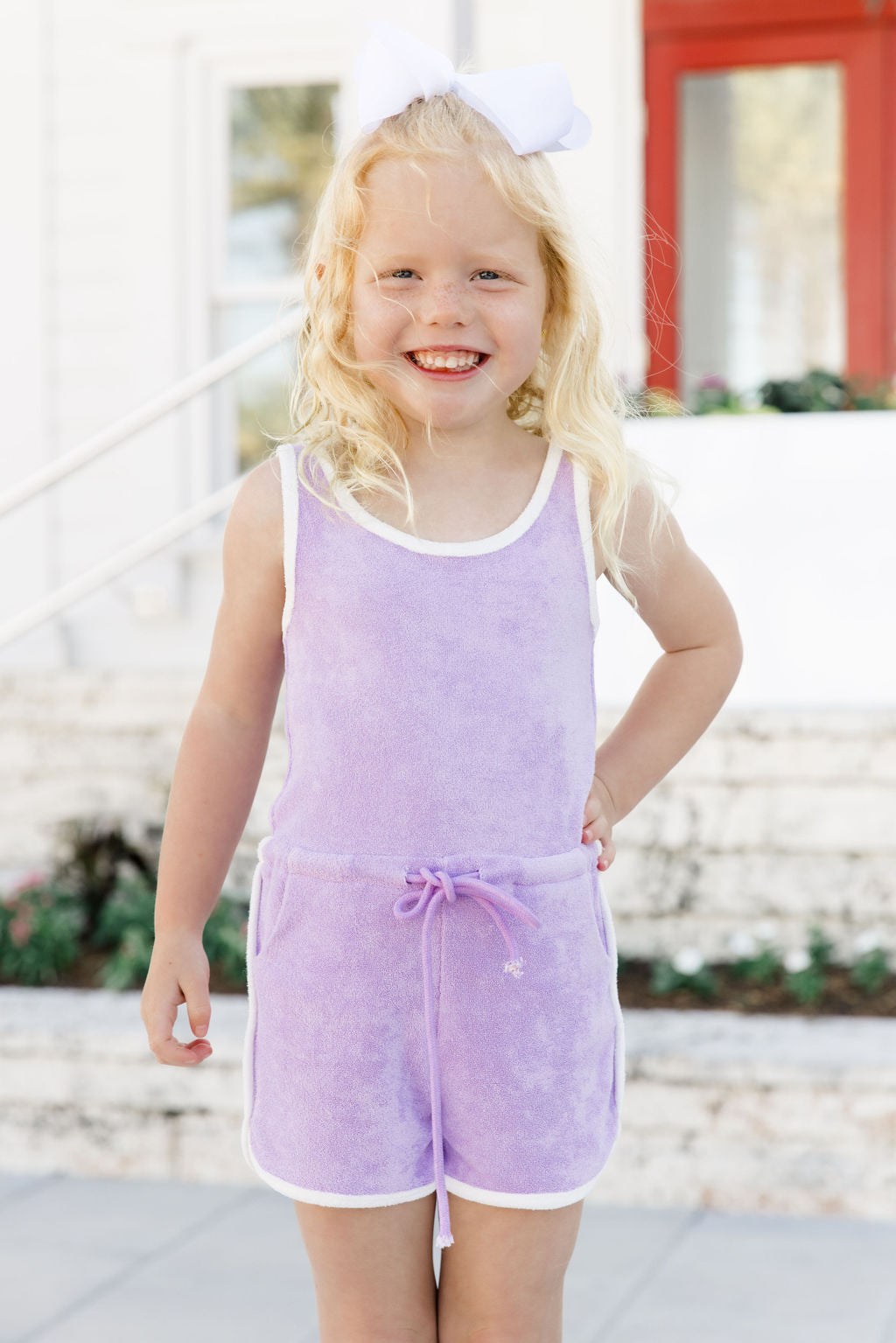 Kid's Rylee Lilac Terry Cloth Romper Tori X Pink Lily