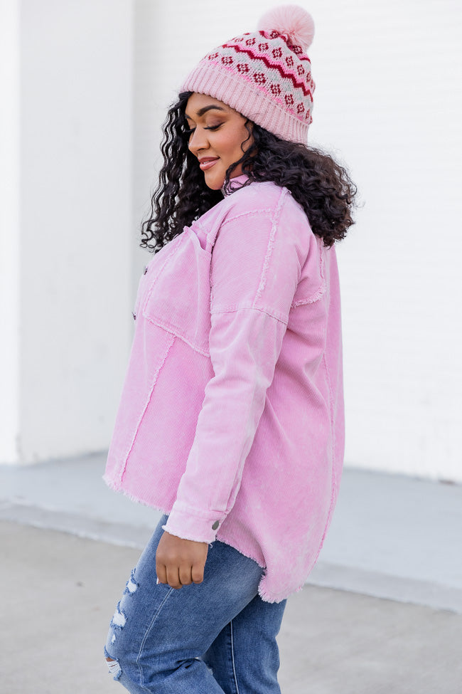 Keep Me Grounded Pink Frayed Edge Cord Shacket FINAL SALE Big Discount Online