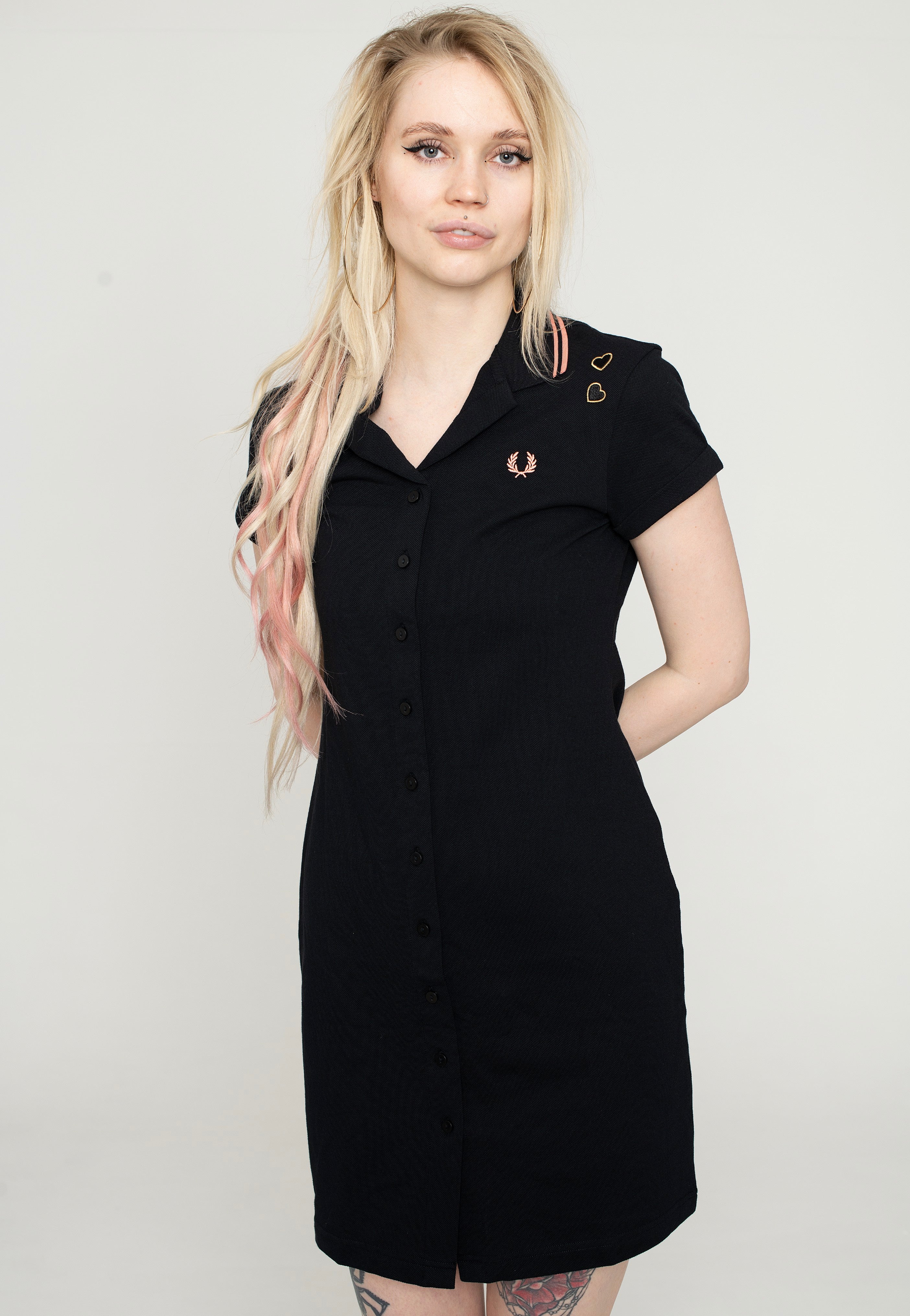 Fred Perry x Amy Winehouse - Button Thru Pique Shirt Black - Dress Online Cheap Online