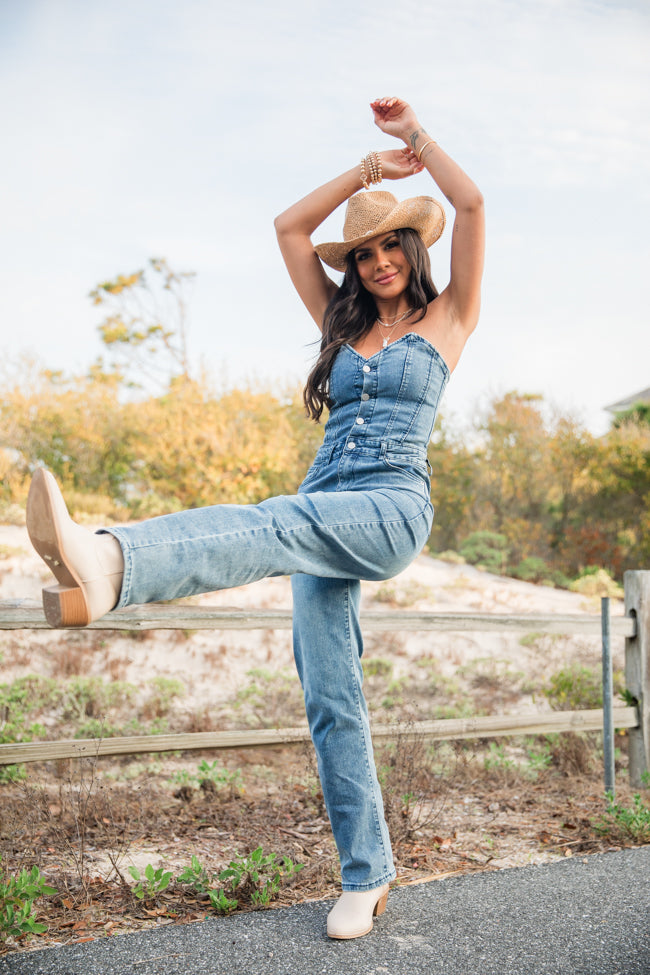 Country Roads Sweetheart Denim Jumpsuit Sale Fashion