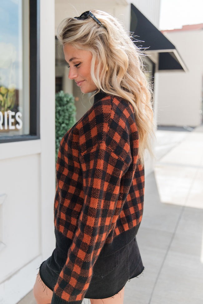 Plaid Pursuit Black and Camel Mock Neck Sweater FINAL SALE Enjoy Online