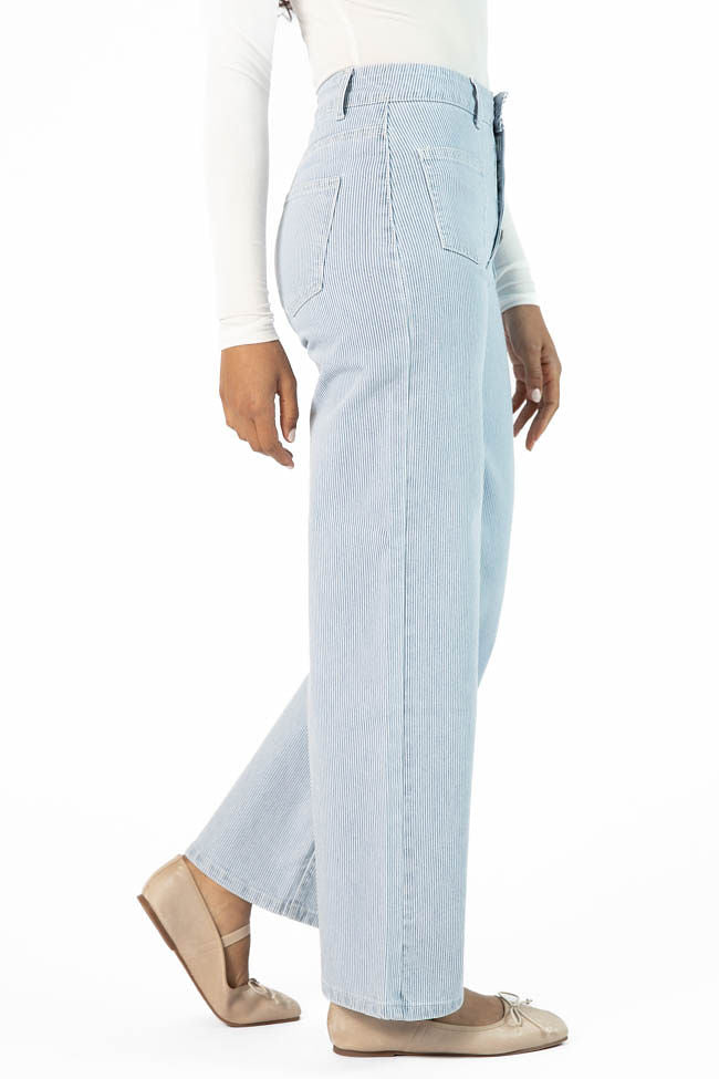 Sutton Striped Wide Leg Patch Pocket Jeans Free Shipping Best Pices