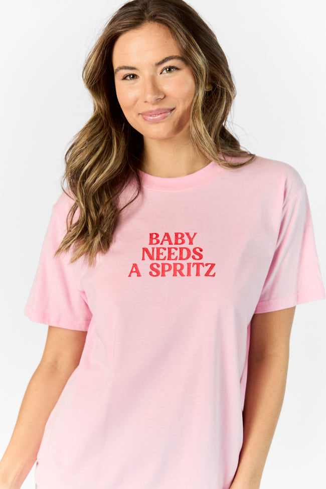 Baby Needs A Spritz Light Pink Oversized Graphic Tee Clearance Low Pice