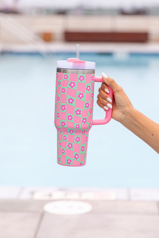 Sippin' Pretty Warped Checker Daisy 40 oz Drink Tumbler With Lid And Straw